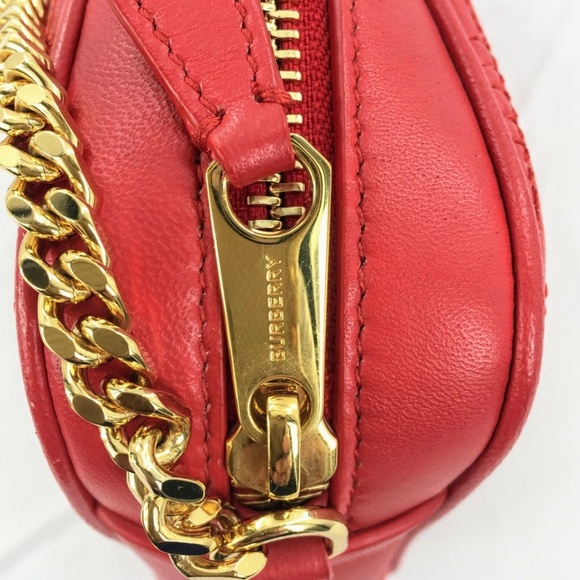 Burberry Lola Bag Bright Red Leather Quilted Check Gold Chain Strap Small - Picture 9 of 16